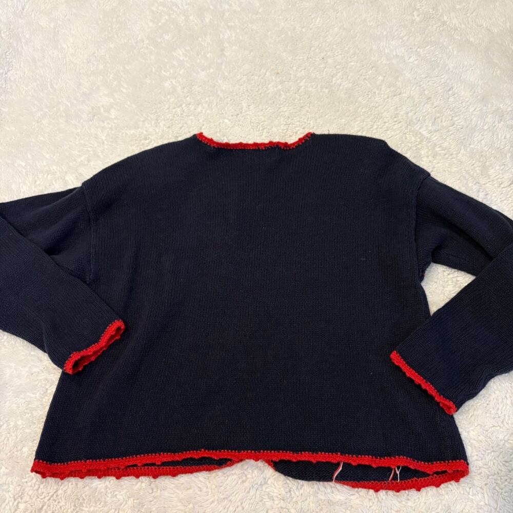 VTG Christmas Navy Women M Stocking Holiday 90s Retro Festive Cotton Embroidered - Picture 2 of 5
